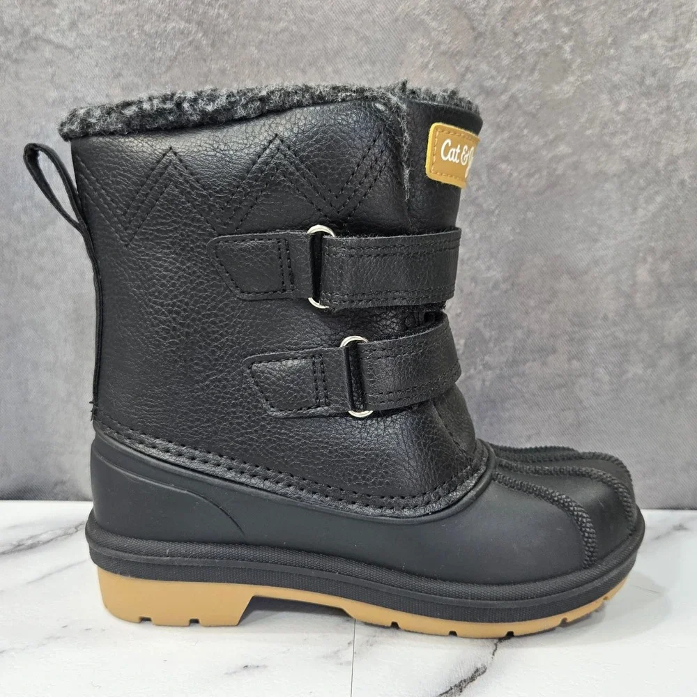 Cat & Jack Toddler 9 Black Faux Fur Lined Winter Duck Boots Waterproof Snow Boot
